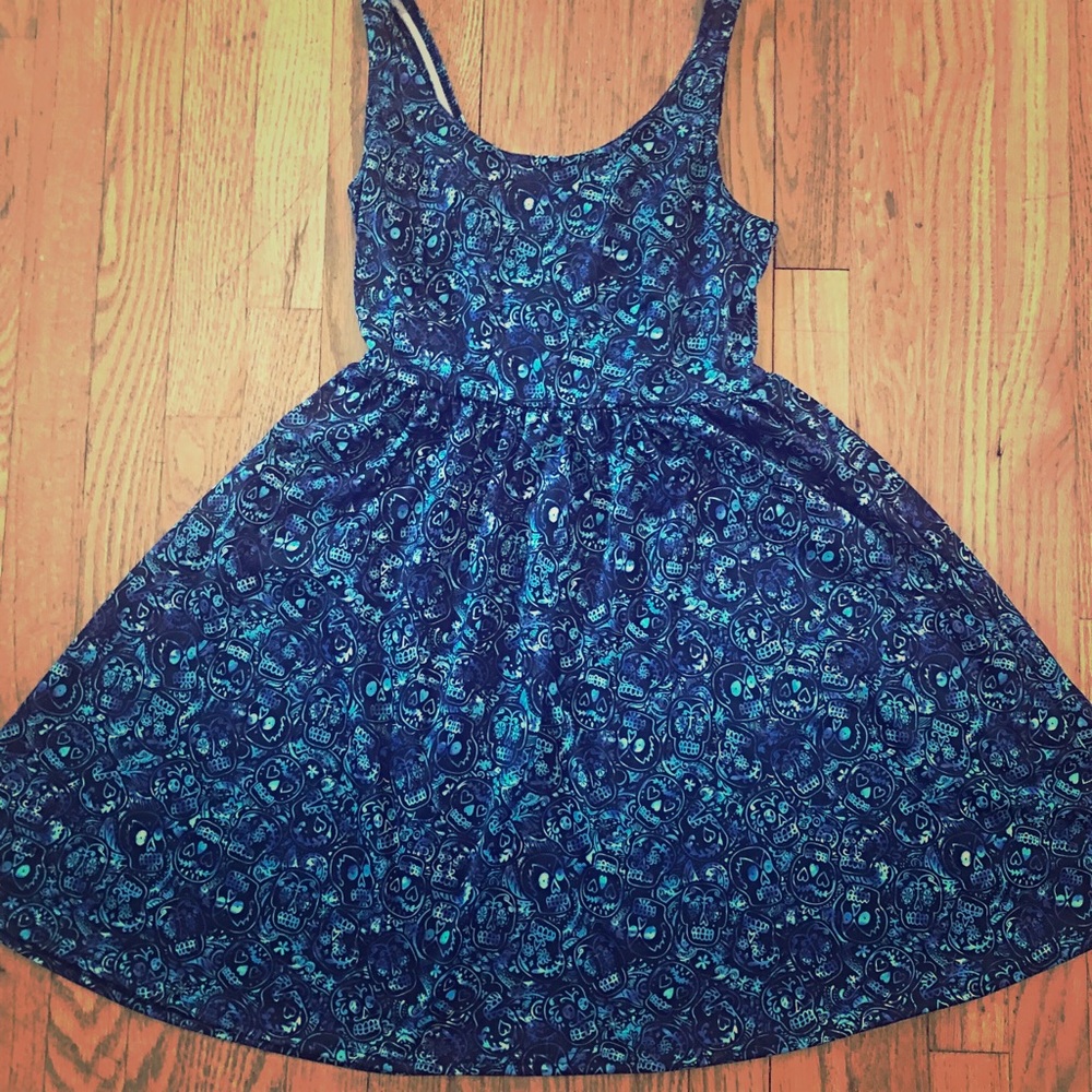 BLACK & TURQUOISE SUGAR SKULL CRISSCROSS DRESS